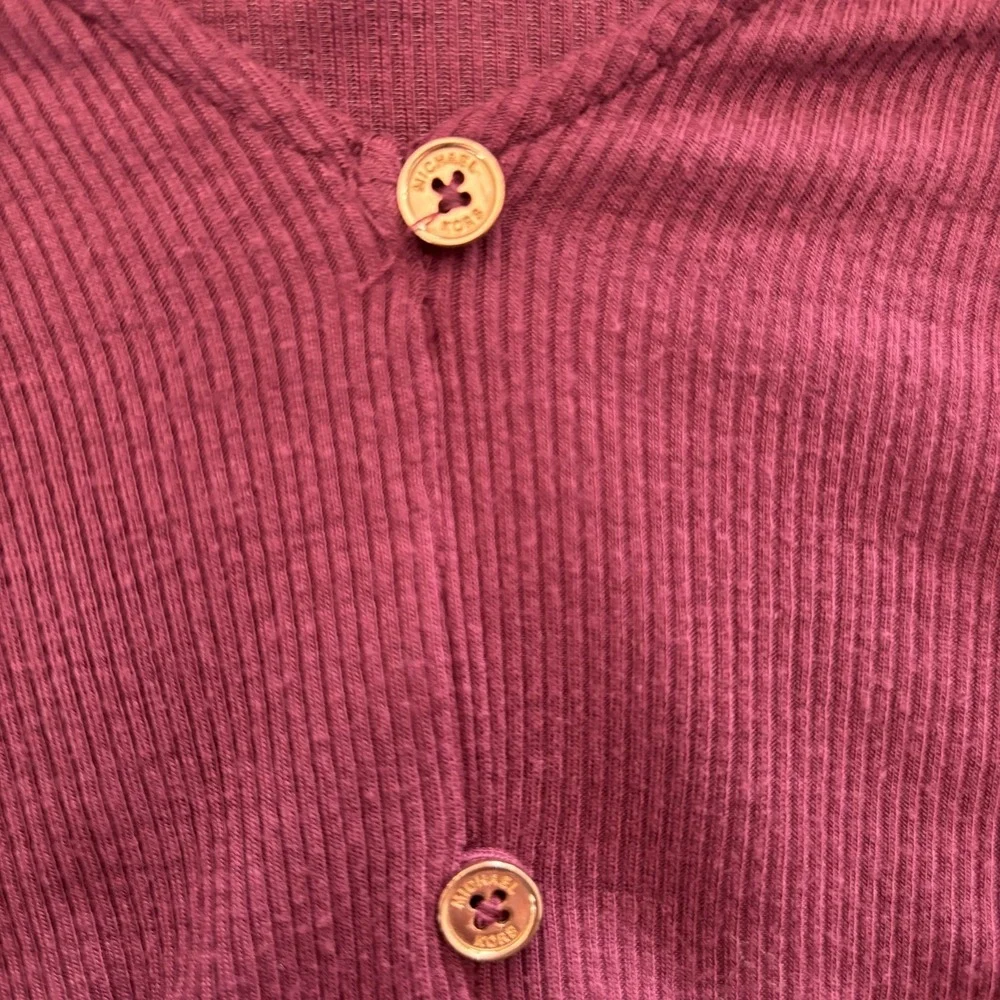 Michael‎ Kors Top Womens XL Purple Ribbed Knit Tie Hem 3/4 Sleeve Buttons V-Neck